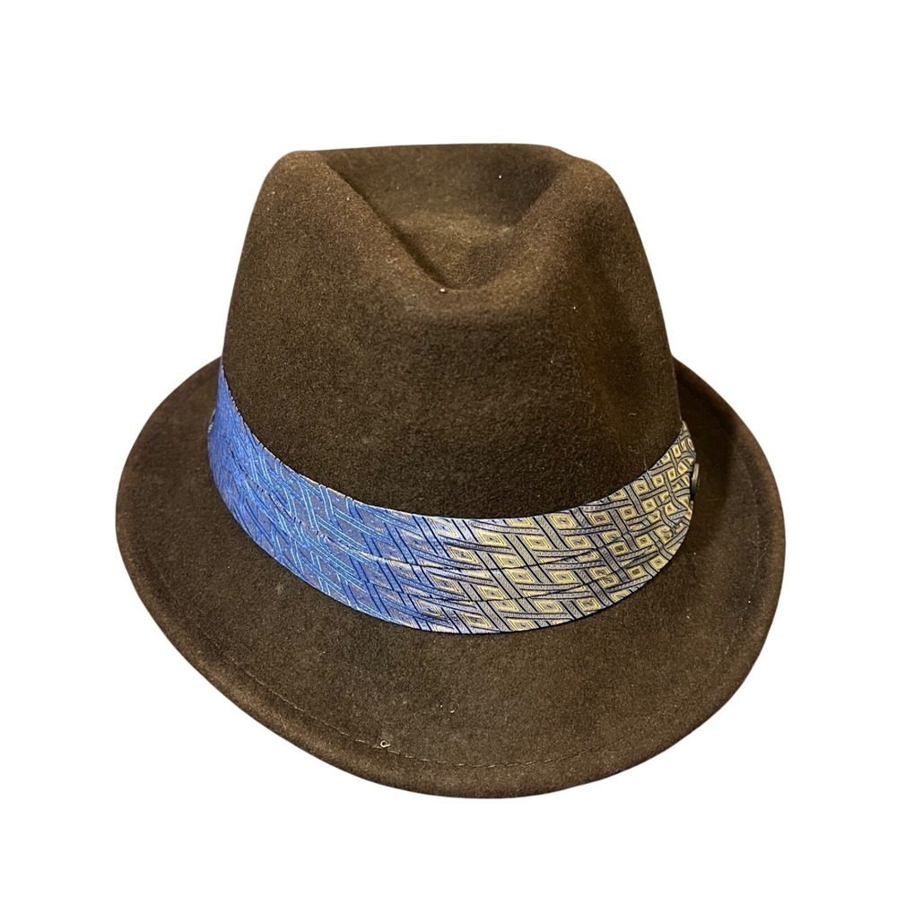Peter Grimm Fedora Hat Mens‎ OS Brown 100% Wool Felt Patterned Band Trilby